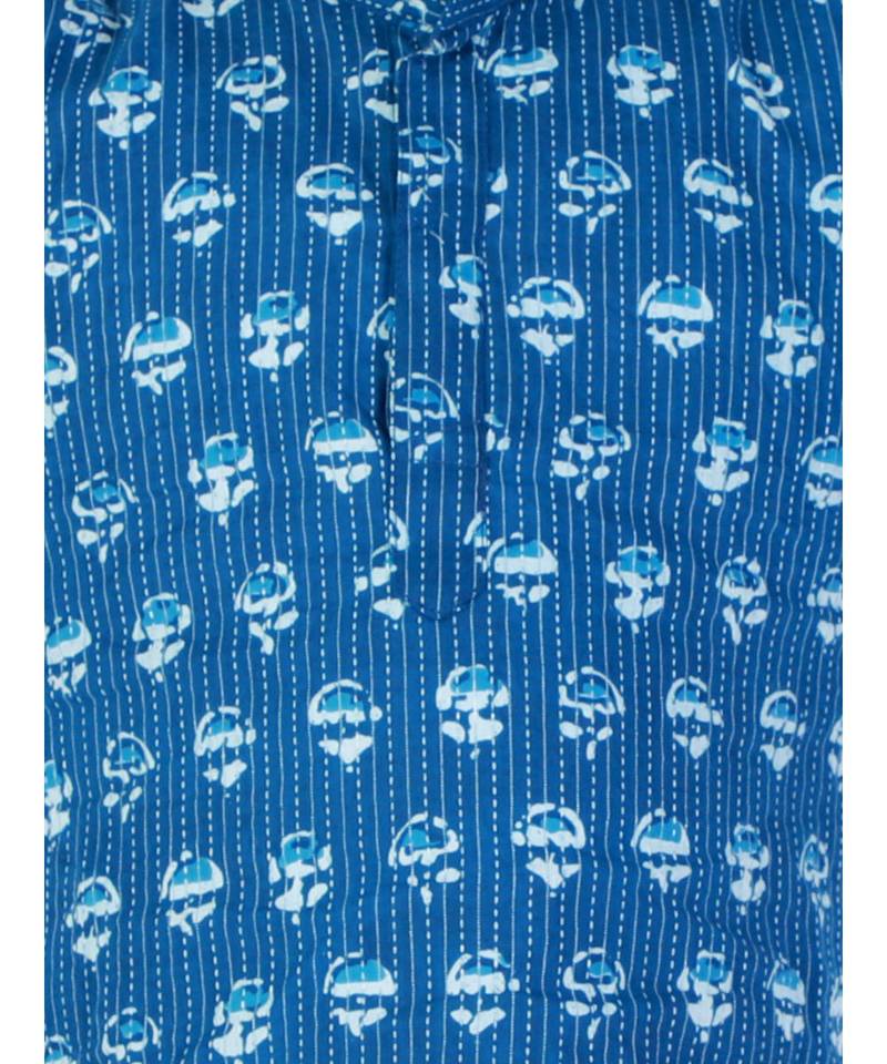 Block Print Cotton Kurta for Boys  Blue