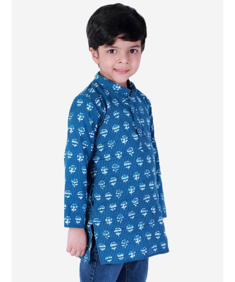 Block Print Cotton Kurta for Boys  Blue