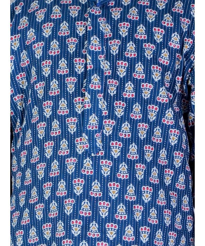 Block Print Cotton Kurta for Boys  Navy Blue