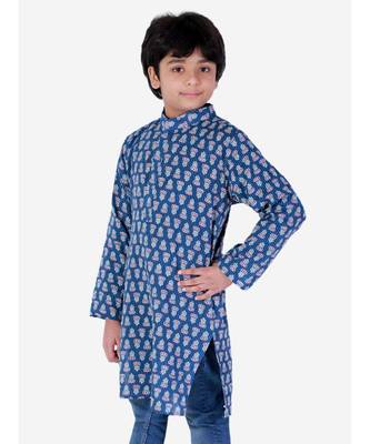 Block Print Cotton Kurta for Boys  Navy Blue 1