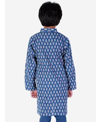 Block Print Cotton Kurta for Boys  Navy Blue 4