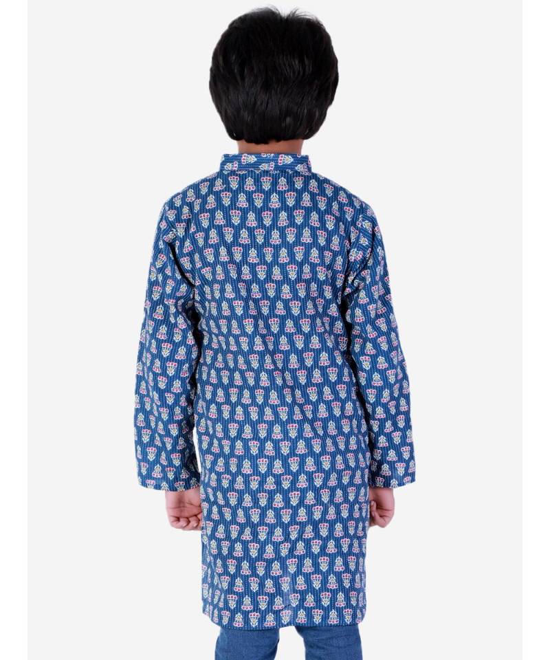 Block Print Cotton Kurta for Boys  Navy Blue