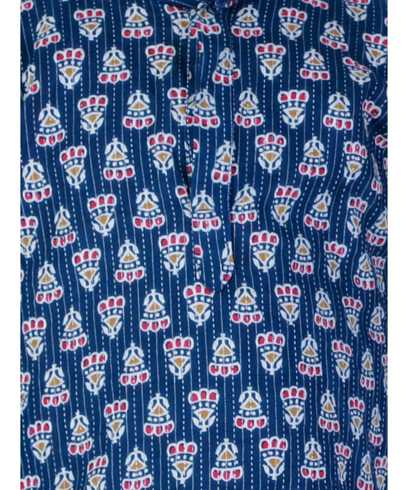 Block Print Cotton Kurta for Boys  Navy Blue