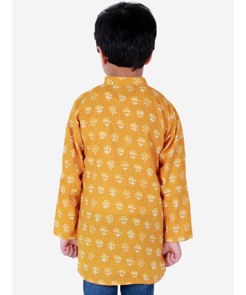 Block Print Cotton Kurta for Boys  Yellow