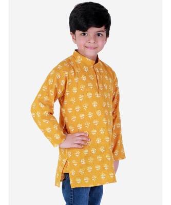 Block Print Cotton Kurta for Boys  Yellow 1