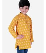 Block Print Cotton Kurta for Boys  Yellow