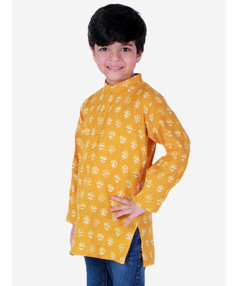 Block Print Cotton Kurta for Boys  Yellow