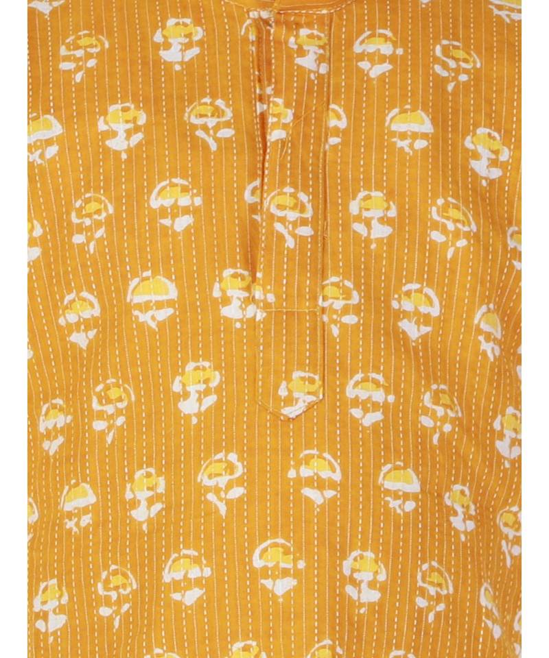 Block Print Cotton Kurta for Boys  Yellow
