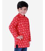Block Print Cotton Kurta for Boys  Red