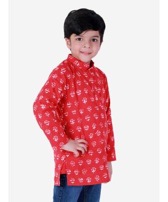 Block Print Cotton Kurta for Boys  Red 2