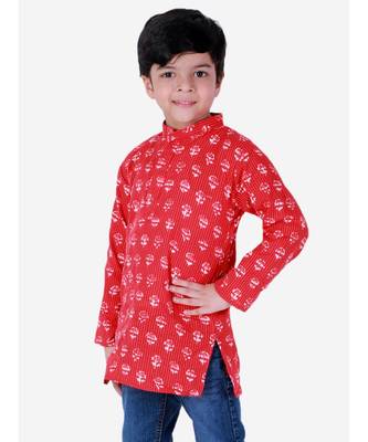 Block Print Cotton Kurta for Boys  Red 3