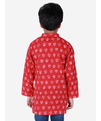 Block Print Cotton Kurta for Boys  Red 4