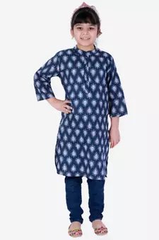 Block Print Cotton Kurta for Girls  Blue