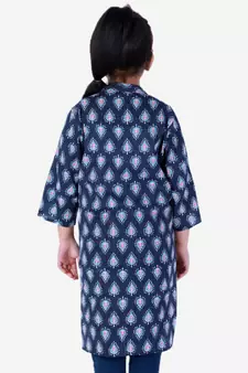 Block Print Cotton Kurta for Girls  Blue
