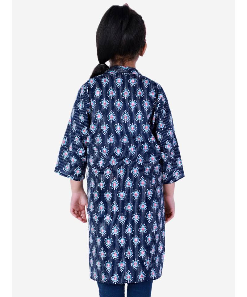 Block Print Cotton Kurta for Girls  Blue