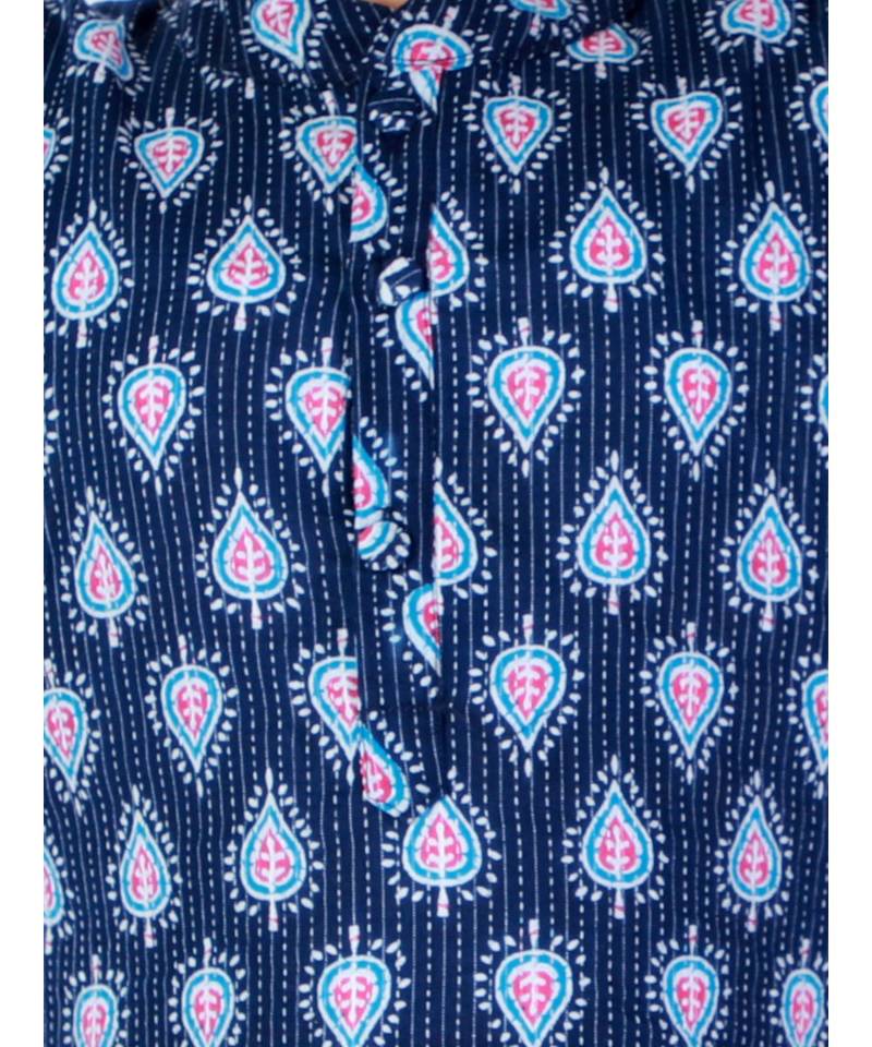 Block Print Cotton Kurta for Girls  Blue