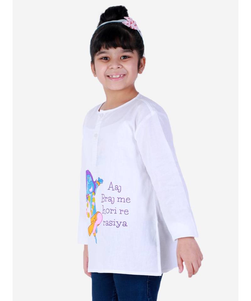 Cotton Holi Full Sleeve Kurta   White
