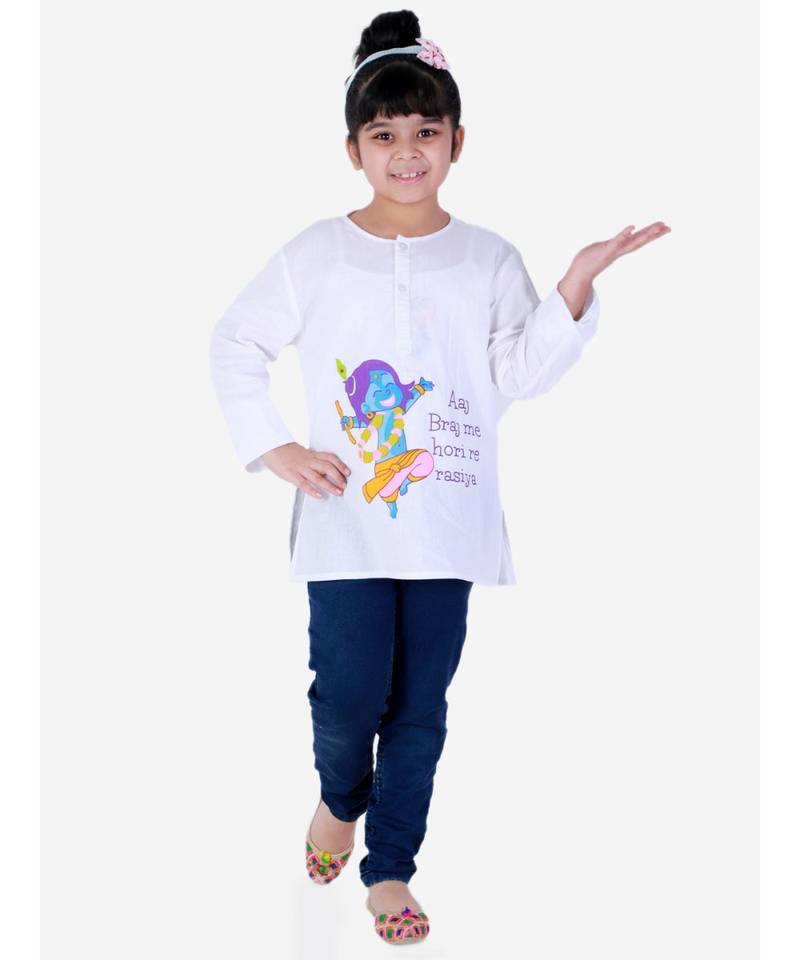 Cotton Holi Full Sleeve Kurta   White