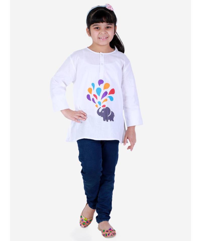 Cotton Holi Full Sleeve Kurta   White