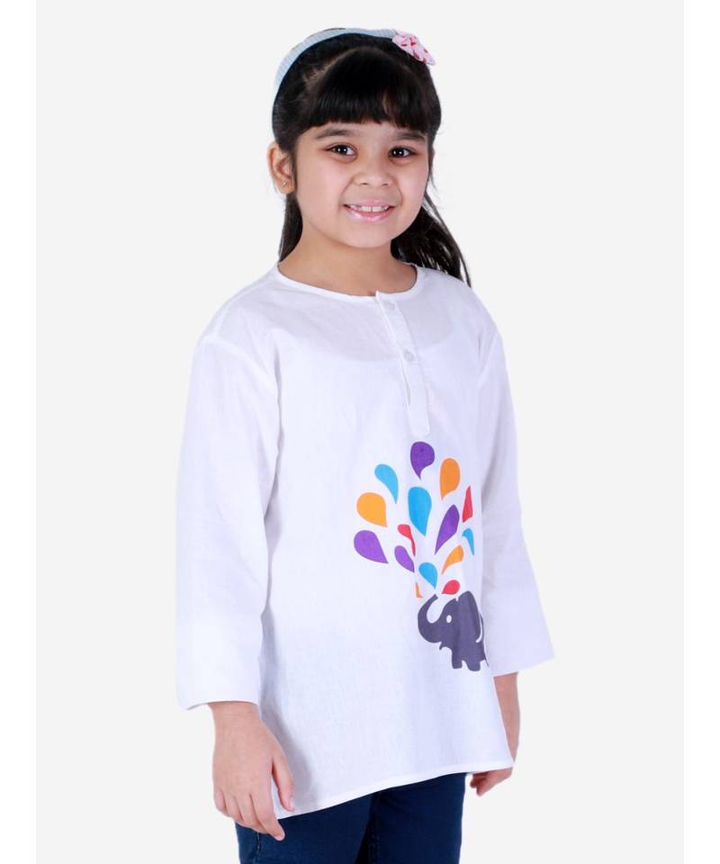 Cotton Holi Full Sleeve Kurta   White