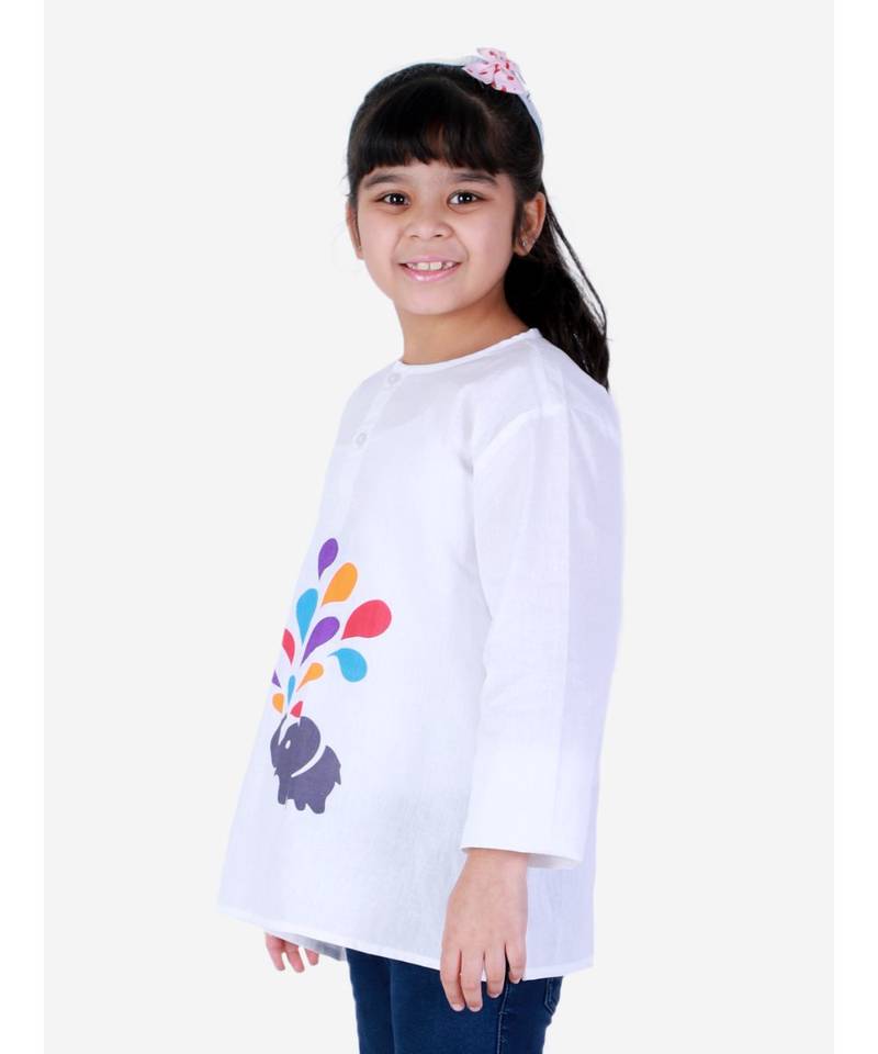 Cotton Holi Full Sleeve Kurta   White