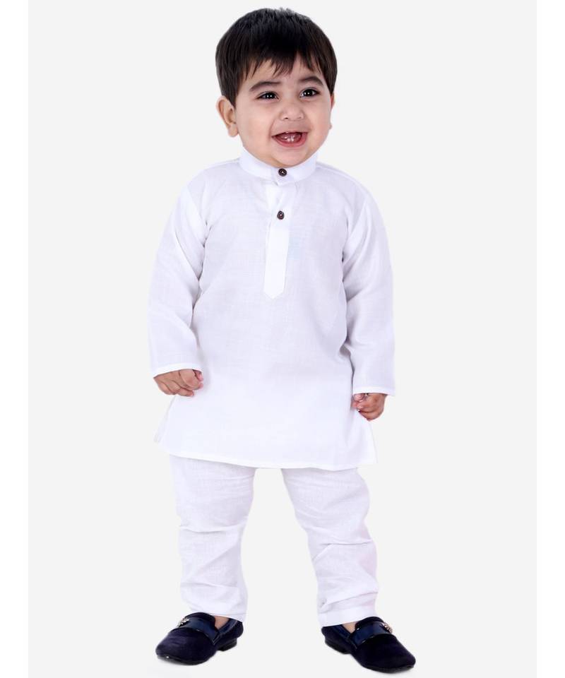 Stand Collar Cotton Kurta pajama White