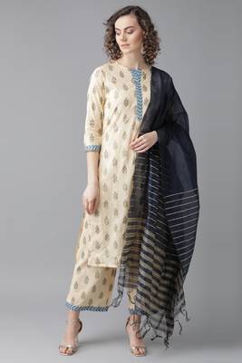 Indo Era Beige Printed Straight Kurta with Palazzo Sets 1