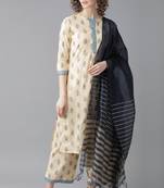 Indo Era Beige Printed Straight Kurta with Palazzo Sets