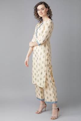 Indo Era Beige Printed Straight Kurta with Palazzo Sets 4