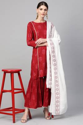 Indo Era Printed Straight Kurta with Sharara Dupatta Set 3