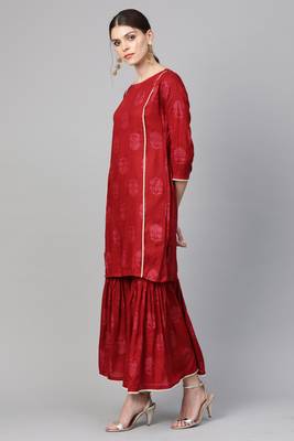 Indo Era Printed Straight Kurta with Sharara Dupatta Set 4