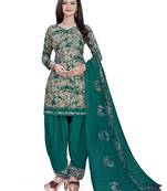 Dark-green printed crepe salwar
