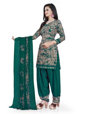 Dark-green printed crepe salwar 3