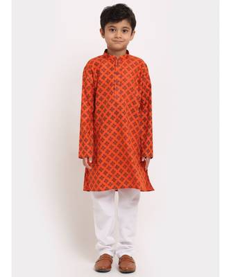 Boys Orange Printed Cotton Kurta 1