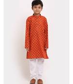 Boys Orange Printed Cotton Kurta