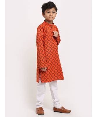 Boys Orange Printed Cotton Kurta 3