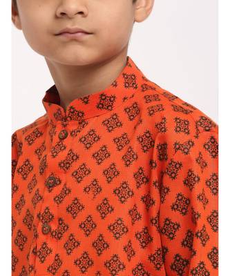 Boys Orange Printed Cotton Kurta 4