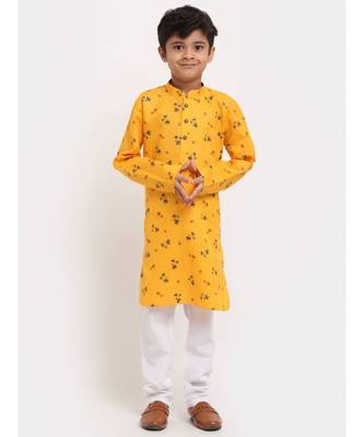 Boys Yellow Printed Cotton Kurta 1