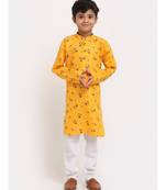 Boys Yellow Printed Cotton Kurta