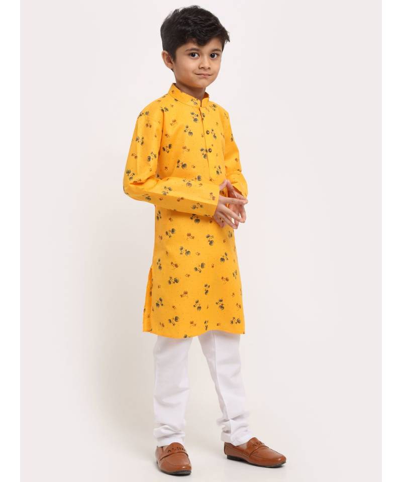 Boys Yellow Printed Cotton Kurta
