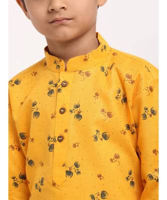 Boys Yellow Printed Cotton Kurta 4