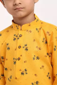 Boys Yellow Printed Cotton Kurta