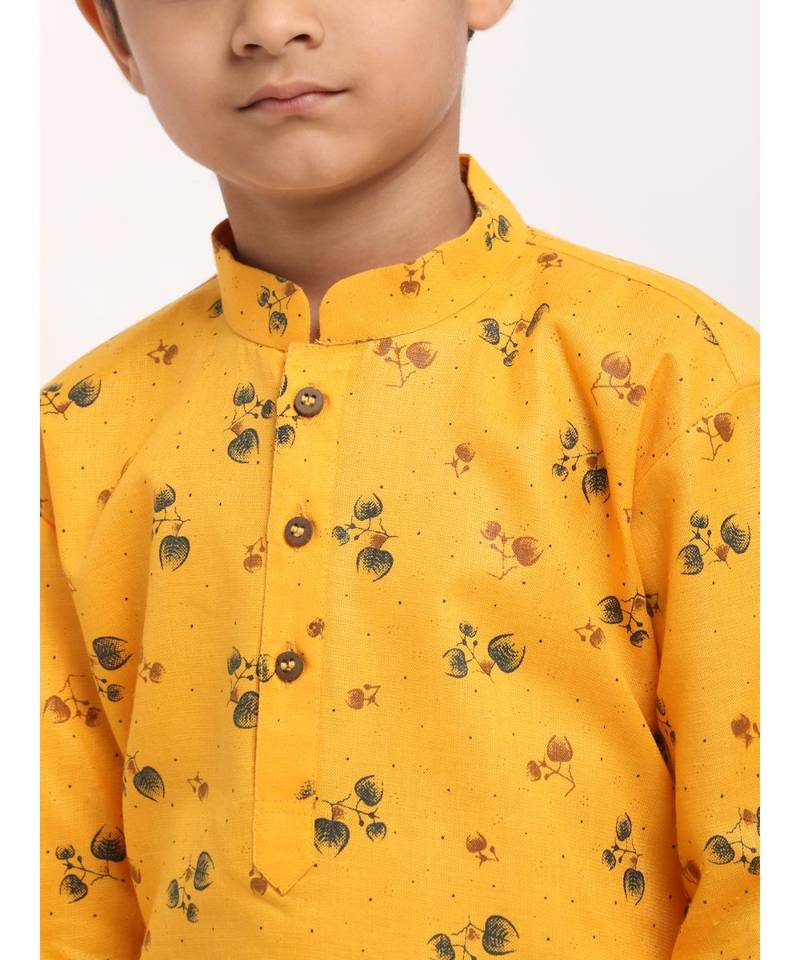 Boys Yellow Printed Cotton Kurta