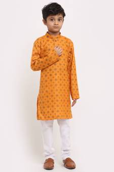 Boys Rust Printed Cotton Kurta