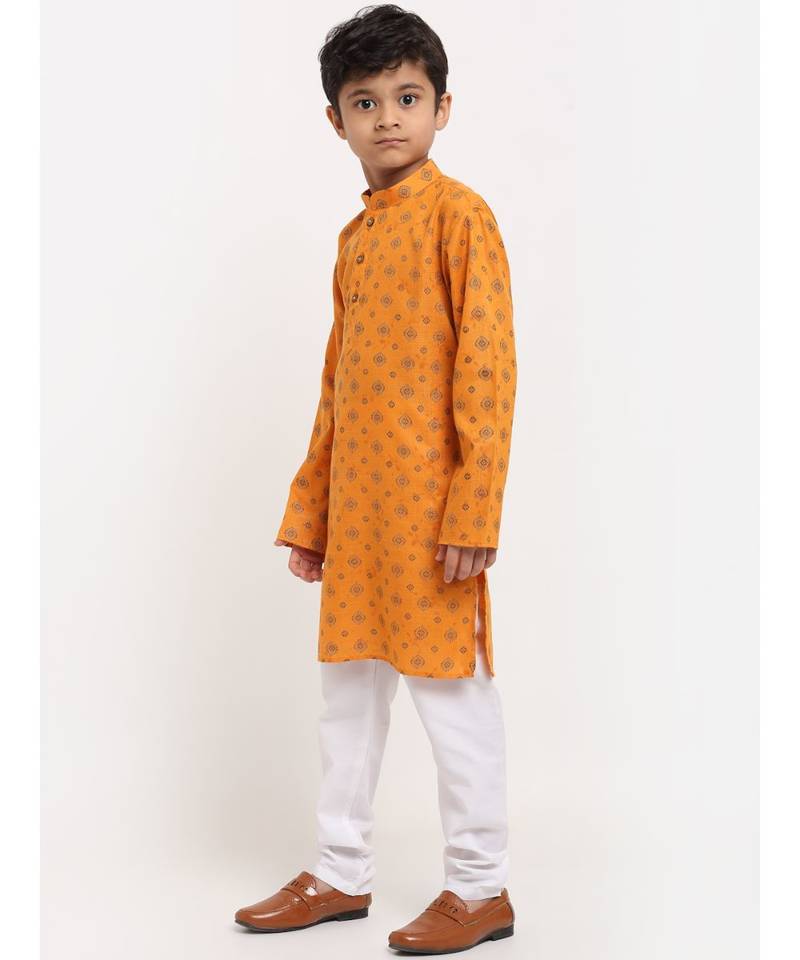Boys Rust Printed Cotton Kurta