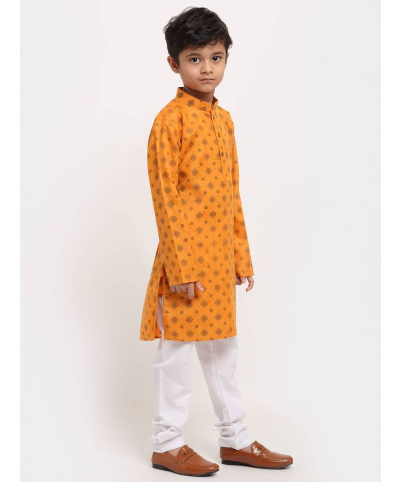 Boys Rust Printed Cotton Kurta