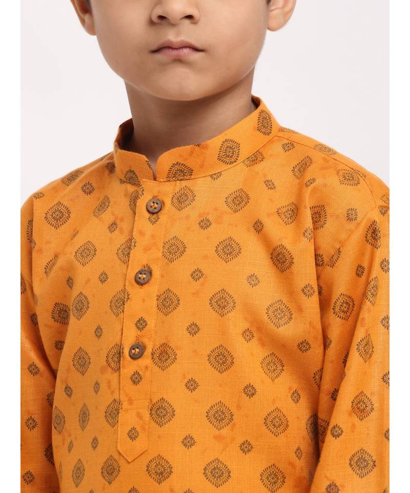 Boys Rust Printed Cotton Kurta