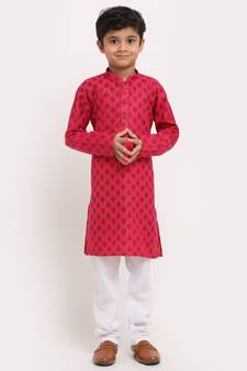Boys Pink Printed Cotton Kurta
