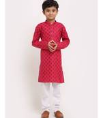 Boys Pink Printed Cotton Kurta