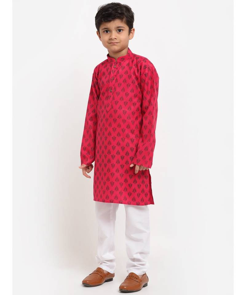 Boys Pink Printed Cotton Kurta